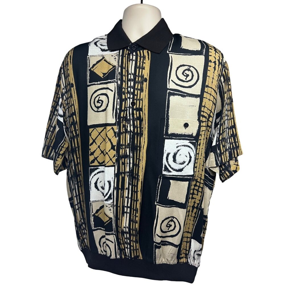 Alan Stuart Vintage 70s Disco Pullover Polo Shirt XL Pocket Banded Waist Relaxed